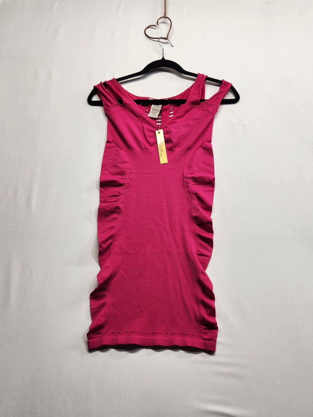 ⭐️NWT New Mix Fuchsia Seamless Ribbed Bodycon Mini Dress Cutout One Size DR-203